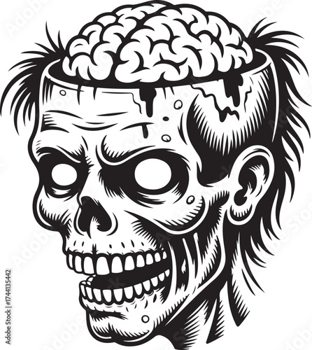 Zombie Skull Head Illustration Graphic
