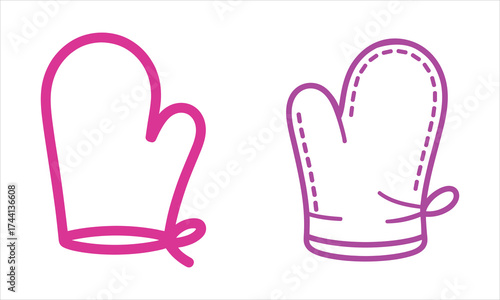 Stylized Oven Mitts Cute Kitchen Accessory Icons Isolated on White