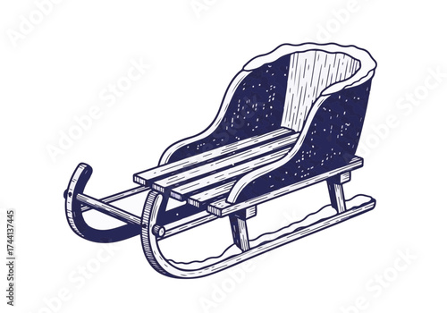 Vintage wooden sled with curved design, featuring a rustic finish and sturdy runners, ideal for winter activities and seasonal decorations, evoking nostalgia and joy