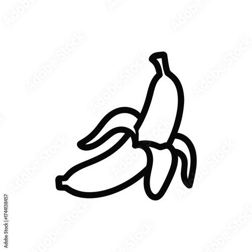Banana fruit outline in black and white showing the peel partially removed