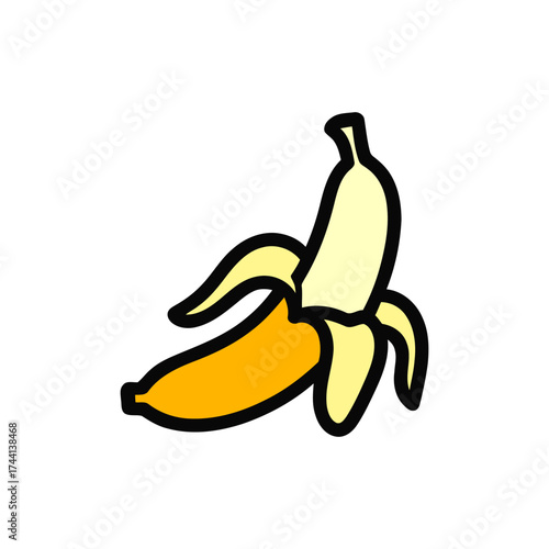 Open Ripe Banana with Peel Partially Removed Isolated on White Background