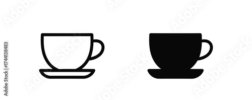 Stylized Teacup and Saucer Icons in Black and White for Beverage Themes