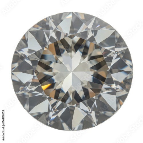 Close-up of Sparkling Round Brilliant Cut Diamond Isolated on White Background