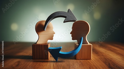 Concept of communication exchange of ideas between two people teamwork