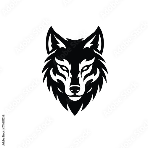 Black wolf head logo on white background Keywords: wolf, head, logo, animal, wild, predator