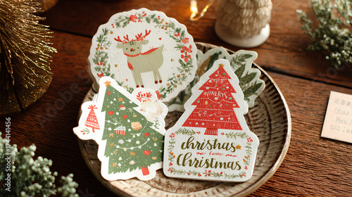 Christmas Themed Die-Cut Sticker Set: Fir Tree, Santa, and Gifts