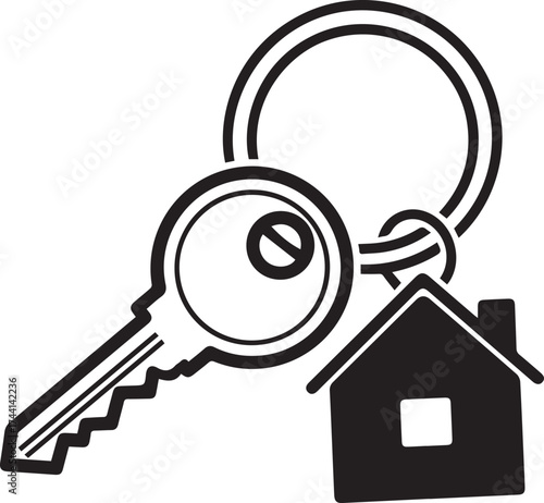 Hand drawn house key and keychain charm representing home ownership real estate and security