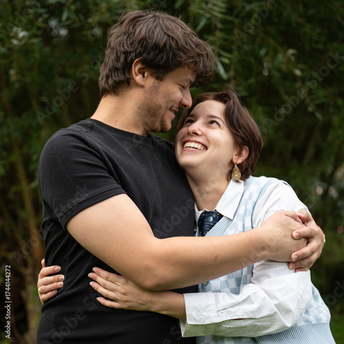 19 yo white couple with male and female holding each other in love, Borchtlombeek, Belgium