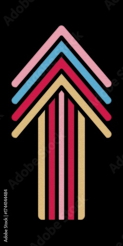 Colorful arrows: symmetrical upward pattern with bold stripes on black background