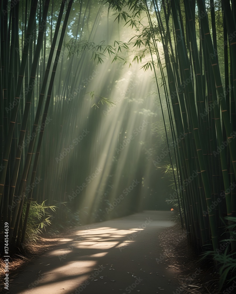 Fototapeta premium Bamboo Light Path – Zen Nature Walk