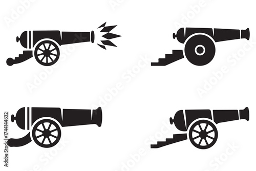 silhouette cannon icon set. Vector Black silhouettes. with white background