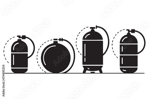 air tank icon set. Vector Black silhouettes. with white background
