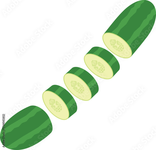 Sliced Cucumber Flat Illustration. Clean Icon Design Element on Isolated White Background