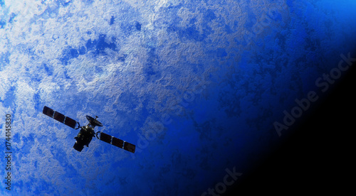 Wallpaper Mural Satellite in Space passing planet, 3D animation Torontodigital.ca