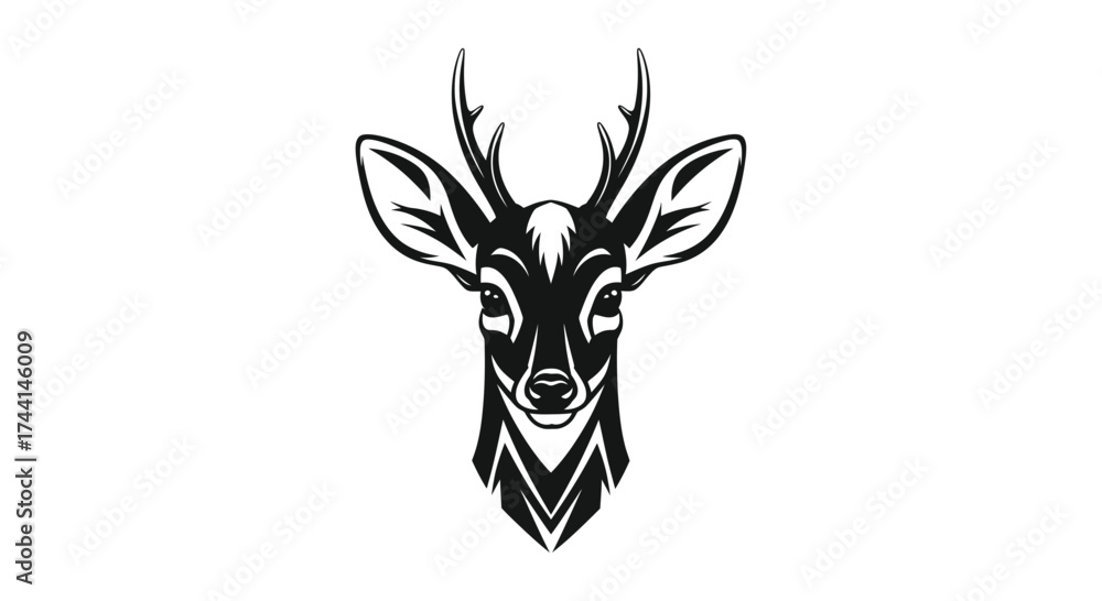 Fototapeta premium Deer head black and white logo with antlers stag buck