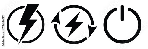 Power button icon vector isolated on white background. Black filled symbol representing power on/off, electronic device control, and modern technology logo concept in minimalist design.