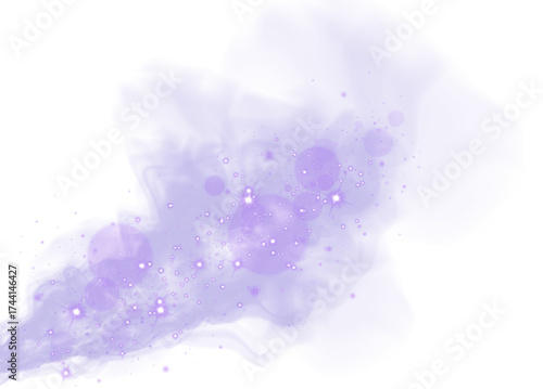 Violet and blue glowing smoke trail with sparkling dust, soft mist, and magical light particles on transparent background. Fantasy luminous wave with dreamy motion and ethereal atmosphere.