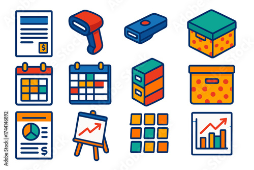 Startup Administration Icons. Isometric vector illustration set Startup administration: startup invoice, client invoice, compact