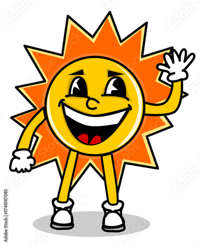 Illustration of a happy sun waving