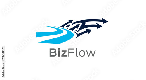Bizflow logo design with blue arrow and road vector design
