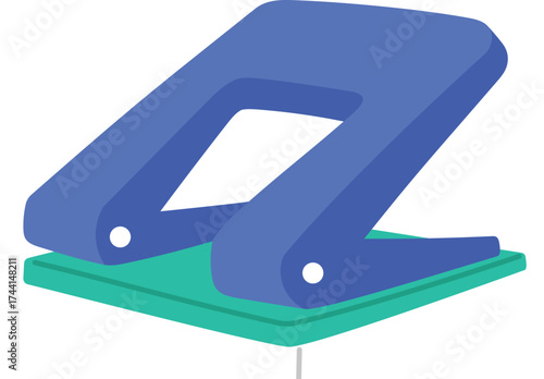 blue and green hole punch, isolated paper punch illustration