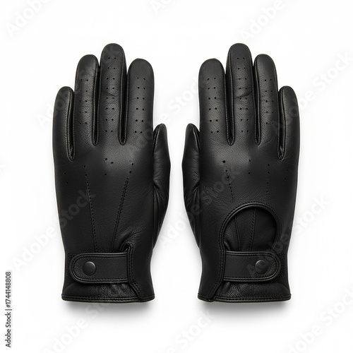Black Leather Driving Gloves Perforated Detail