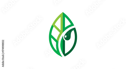 Green leaf logo with water drop vector design