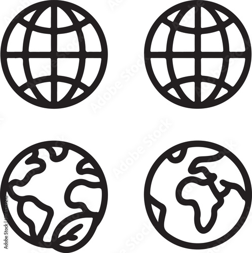 Collection of globe icon set vector illustration in black color