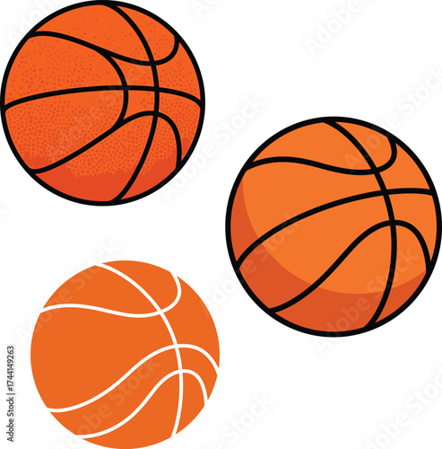 Basketball and Hoop Set Sport, Game, and Athletic Element Collection white color background
