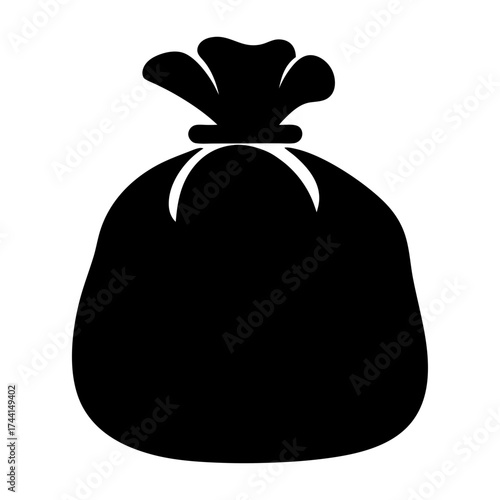 Vector art of silhouette of a sack, showcasing a closed bag with a tied top, suggesting storage or containment