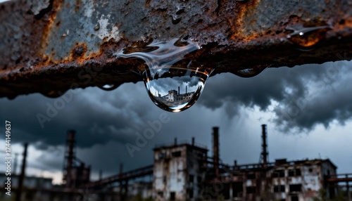 Sustainable tech business innovations amidst industrial decay urban environment macro photography perspective