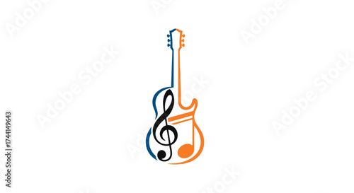 Guitar with musical note, representing music and creativity vector design