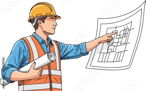 architectural visionary guiding project blueprints with precision and expertise, isolated on transparent background