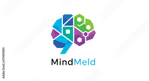 Free Download Mindmeld logo with geometric brain design for technology company vector design - GFXLoad