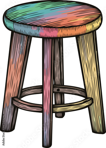 chromatic craft a handrendered stool infused with painterly rainbow hues, isolated on transparent background