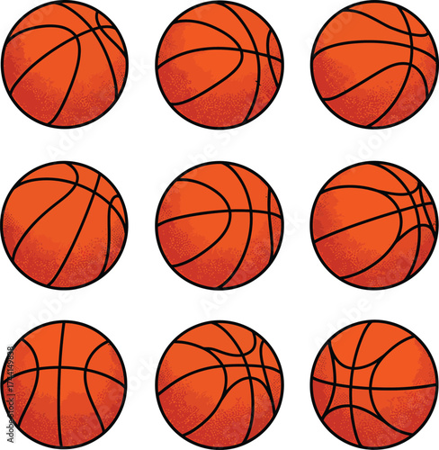 Basketball and Hoop Set Sport, Game, and Athletic Element Collection white color background

