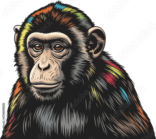 chromatic primate wisdom an abstract interpretation of natures intelligent spirit, isolated on transparent background