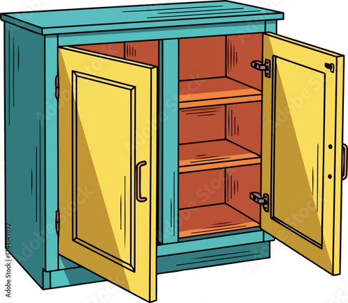 colorful cabinet reveals empty shelves, inviting new possibilities and creative organization, isolated on transparent background