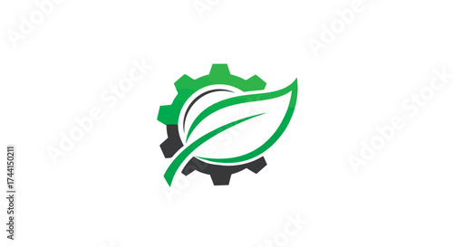 Eco tech logo featuring a leaf and gear vector design