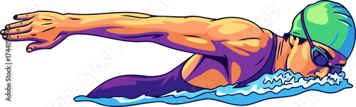 dynamic swimmers powerful stroke vibrant energy of aquatic performance illustrated, isolated on transparent background