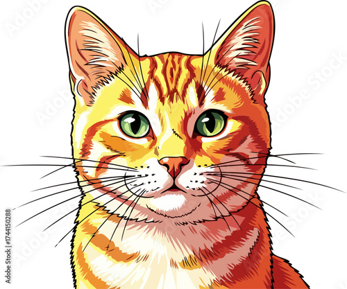 emeraldeyed feline gaze a charming orange tabbys illustrated portrait, isolated on transparent background
