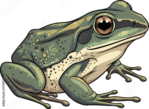 emeraldeyed observer cartoon green frog reflecting wetland life and quiet resilience, isolated on transparent background