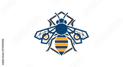 Bee logo with gears vector design