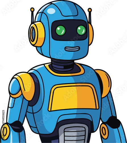 futuristic blue droid bringing innovative solutions and engaging interaction to life, isolated on transparent background