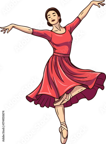 graceful ballet serenade a dancers heartfelt expression in flowing crimson attire, isolated on transparent background