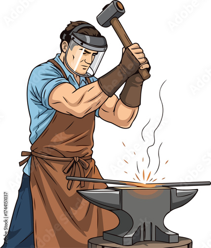 mastering the forge dedicated artisan transforms raw metal, igniting sparks of creation, isolated on transparent background