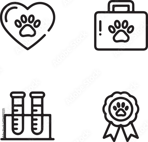 Veterinary icons showcasing animal care medical expertise and compassion outline