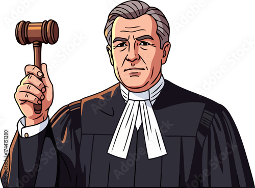 order in court a powerful judge commands respect and finality with raised gavel, isolated on transparent background