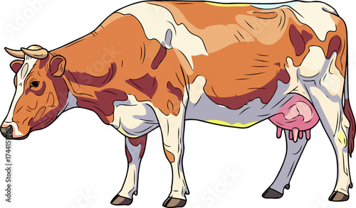 rural grace a gentle spotted cow embodies farm life and sustainable agricultural practices, isolated on transparent background