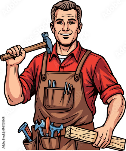skilled tradesman ready to build and create with confident smile, isolated on transparent background
